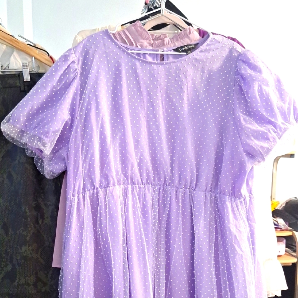 Lavender Polka Swiss Dot  Babydoll Dress